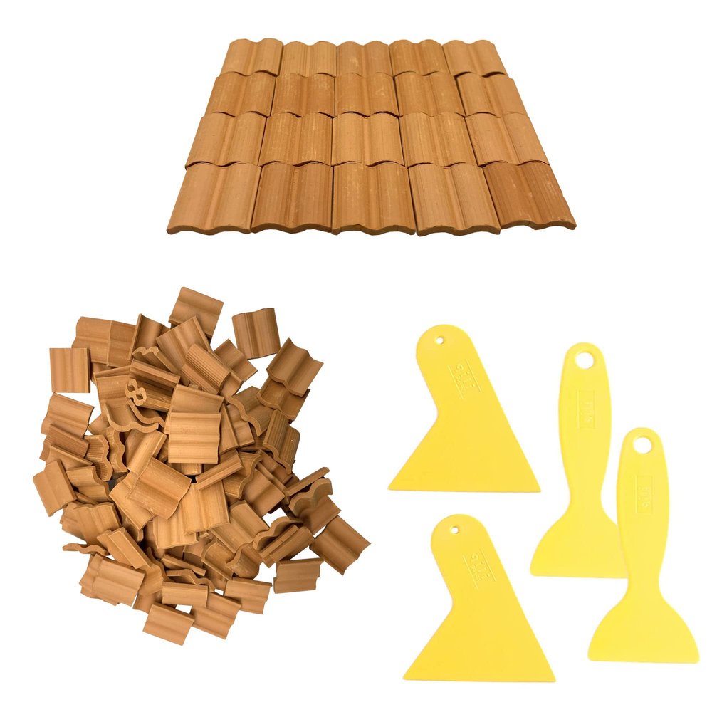Cayway 100 PCS Mini Red Roof Tiles Model Building Set, 18mm Fake Tiles Model Sand Table Micro Landscape Accessories DIY