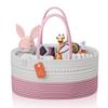 KiddyCare Woven Diaper Caddy Organizer, Large Gray Multi Functional Portable Baby Basket with Handle, Baby Gift for Boy/Girl Nursery Storage, Organization, and Modern Car Diaper Caddy Pink X-Large view 4