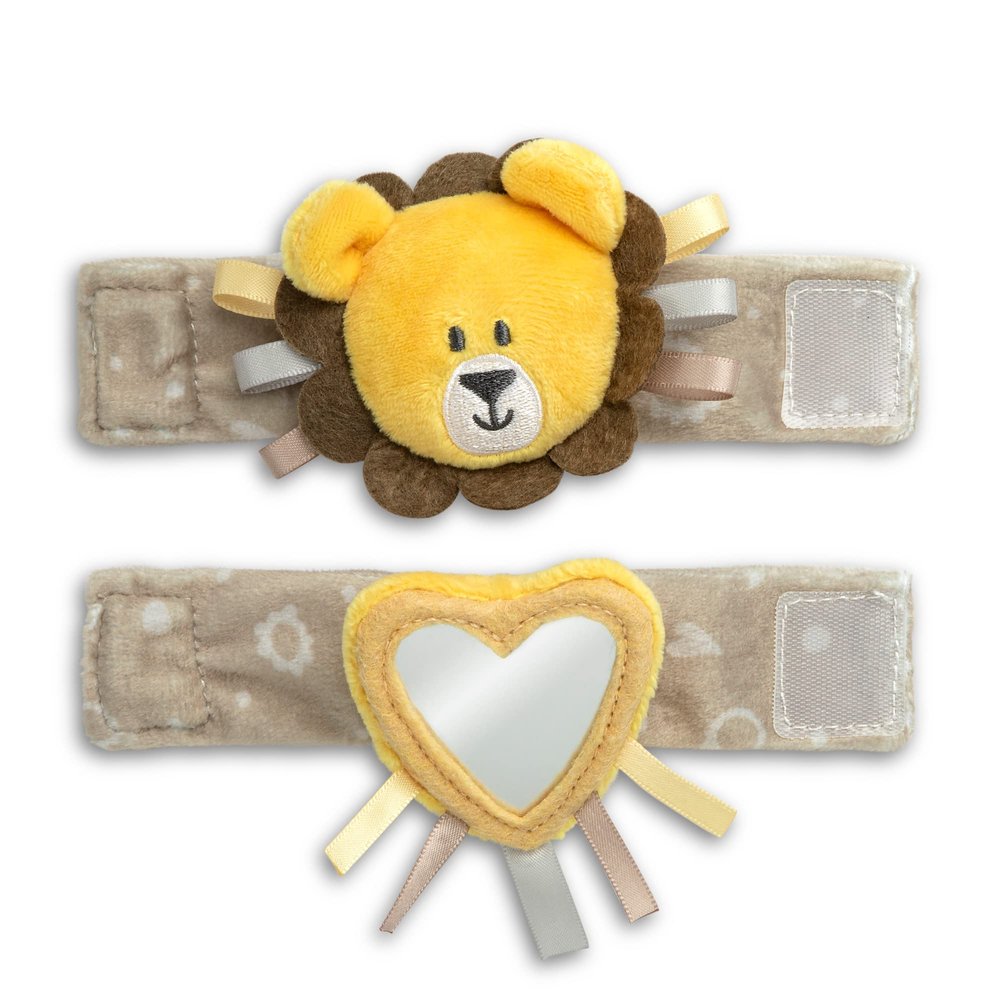 DEMDACO Lion 1.5 x 6 Inch Brown and Yellow Baby Wrist Rattle and Mirror Activity Set