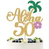 Gold Glitter Aloha 50 Cake Topper, Hello 50/Cheers to 50 Years/Happy 50th Birthday/Anniversay, Tropical Hawaiian Themed 50th Anniversary/Birthday Party Decorations view 1