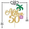 Gold Glitter Aloha 50 Cake Topper, Hello 50/Cheers to 50 Years/Happy 50th Birthday/Anniversay, Tropical Hawaiian Themed 50th Anniversary/Birthday Party Decorations view 3