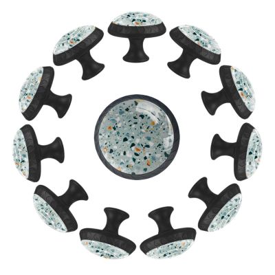 12 Pieces Terrazzo Stone Teal Print Glass Knobs for Dresser Drawers, 1.37 x 1.10 in Round Kitchen Cabinet Pulls for Home Office Nursery Kids Room
