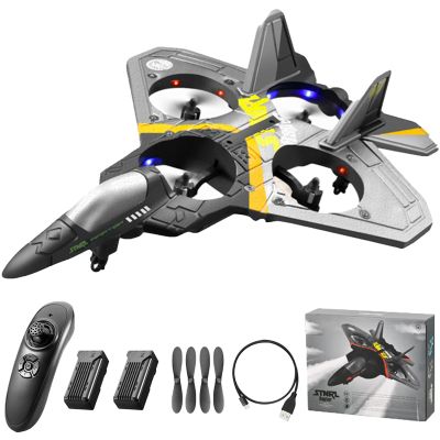 GoolRC V17 Remote Control Plane, 2.4Ghz Foam RC Airplanes Jet Fighter Stunt RC Airplane with Spinning Drone,Gravity Sensing,Stunt Roll,Cool Light,2 Battery forTeens Adults