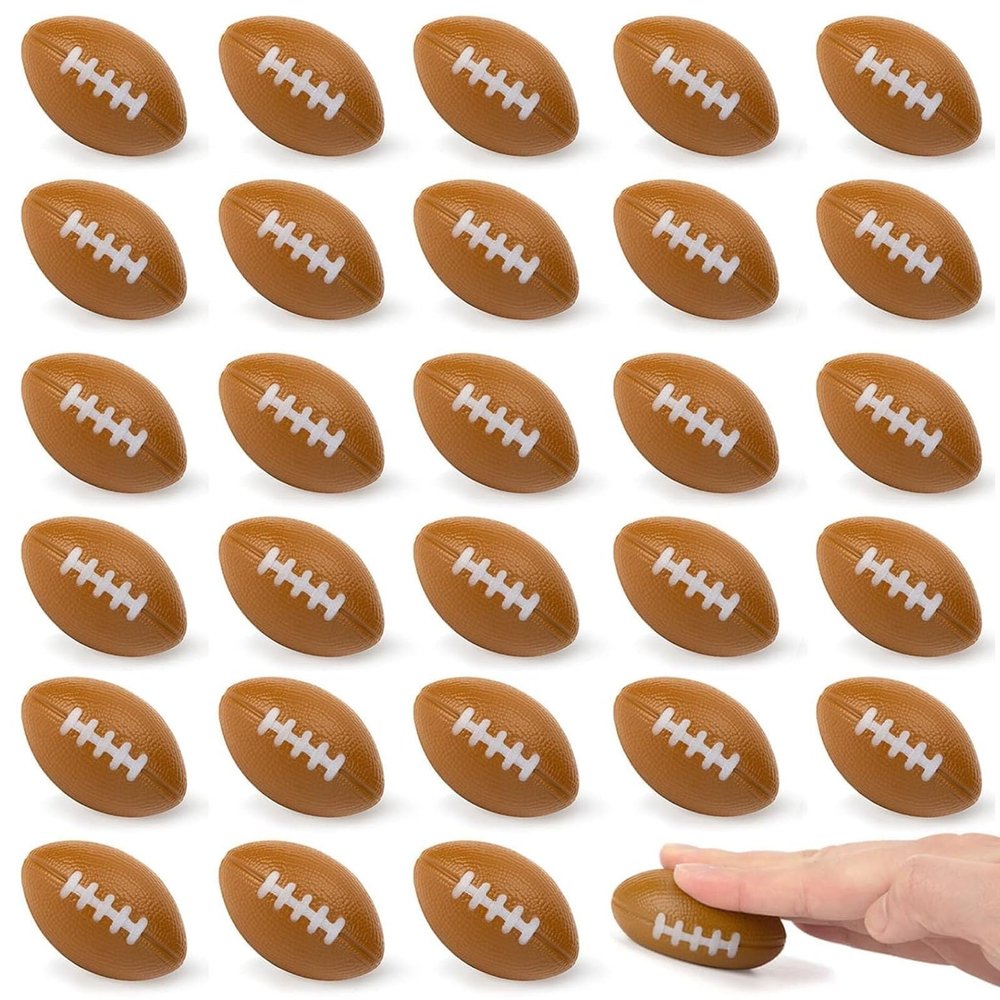LovesTown Mini Football Party Favors, 28PCS Squeeze Toys Foam Football Stress Balls 2.2 Inch Party Supplies for Kids Birthday Home Decorations