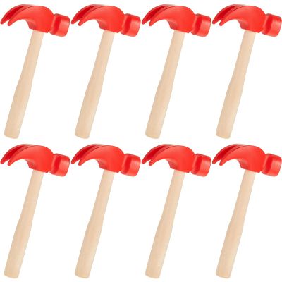 Lewtemi 8 Pcs Wooden Hammer Toys Simulation Hammers Small Toy Maintenance Tools Toys for Education Little Teenagers School Gift Birthday Party, Red, 6.5 Inches