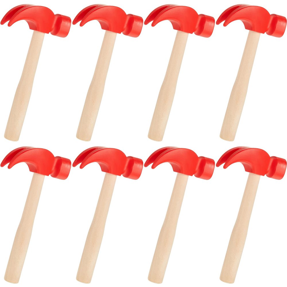 Lewtemi 8 Pcs Wooden Hammer Toys Simulation Hammers Small Toy Maintenance Tools Toys for Education Little Teenagers School Gift Birthday Party, Red, 6.5 Inches