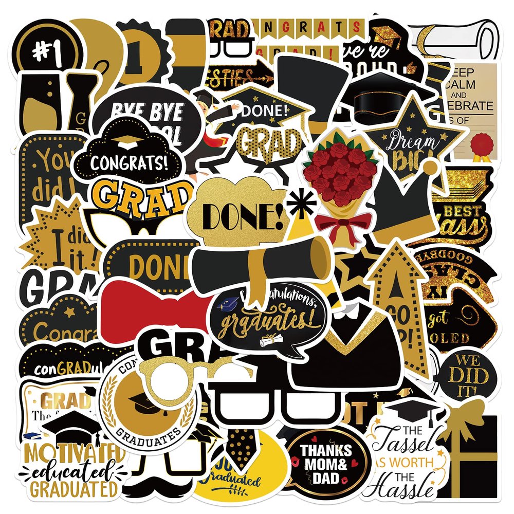 50pcs Graduation Season Stickers Decals Graduation Season Themed Party Vinyl Waterproof Stickers for Teens Kids Girls