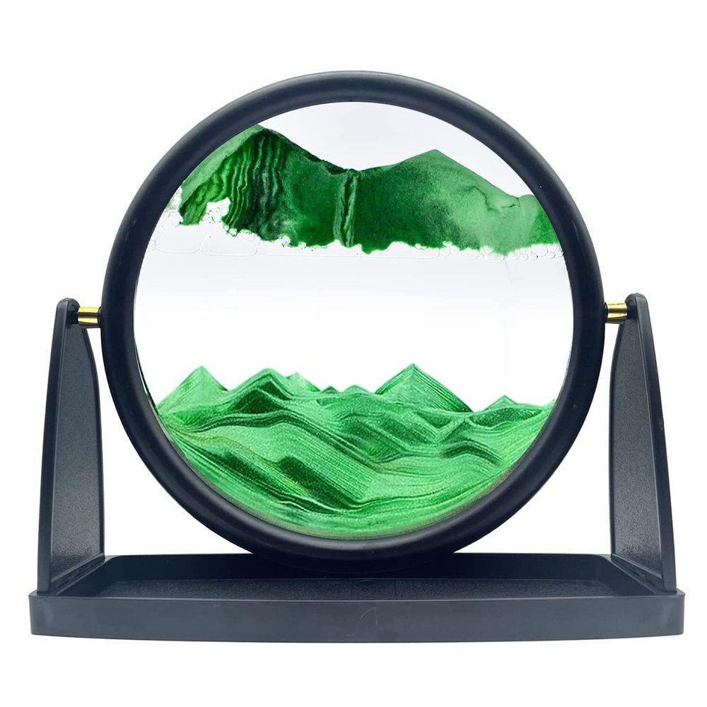 10" Moving Sand Art Picture Sandscapes in Motion 3D Deep Sea Sand Art Round for Adult Relaxing Toys Decor Desktop Home Office (Green)