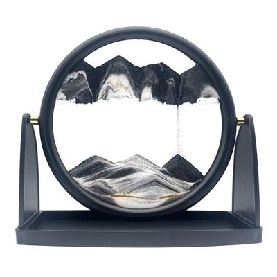 10" Moving Sand Art Picture Sandscapes in Motion 3D Deep Sea Sand Art Round for Adult Relaxing Toys Decor Desktop Home Office (Black)