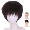 CaseEden Cosplay Wig Neon Genesis Evangelion Anchor Shinji Short Dark Brown White Melce Wig Net Set of 2 view 1