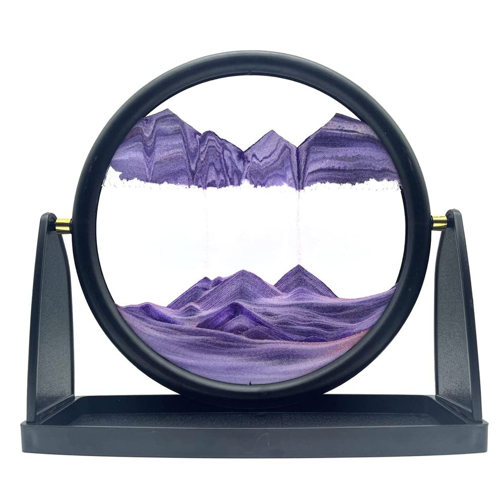 10" Moving Sand Art Picture Sandscapes in Motion 3D Deep Sea Sand Art Round for Adult Relaxing Toys Decor Desktop Home Office (Purple)