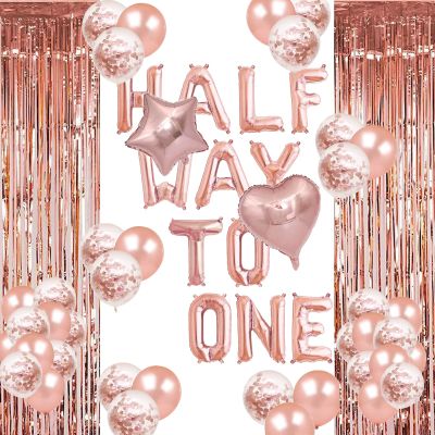 1/2 Way To First Birthday Balloons Rose Gold Half Way To First Birthday Party Banner Happy 6 Months/Half a Year Old/Happy 1/2 Birthday Girl Half Birthday Baby Shower Party Supplies Decorations