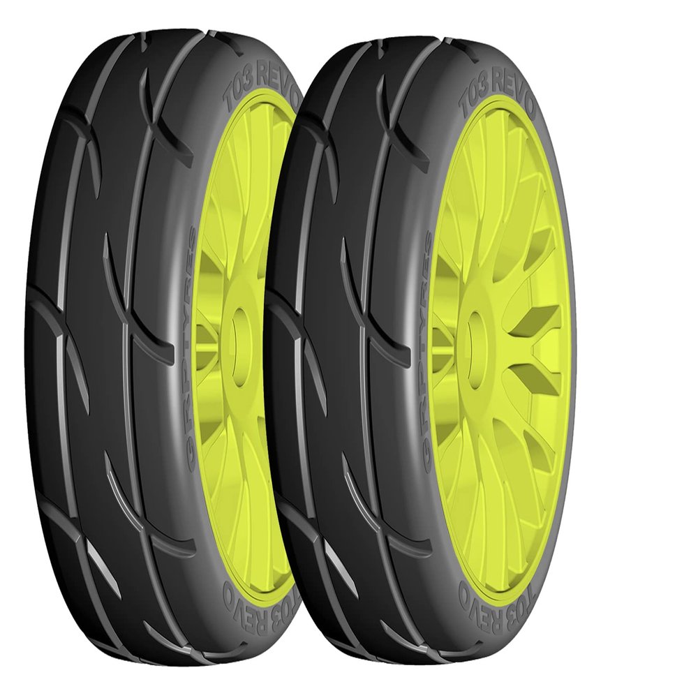 GRP GTY03-XB2 1:8 GT New Treaded ExtraSoft Yellow 20 Spoke Rubber Tires (2)