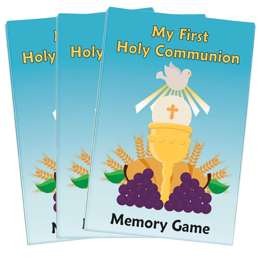 Needzo My First Holy Communion Memory Matching Card Set, Sunday School Church Classroom Educational Tools and Supplies, Collectible Keepsakes for Catholics, 54 Cards Each (3 Packs)