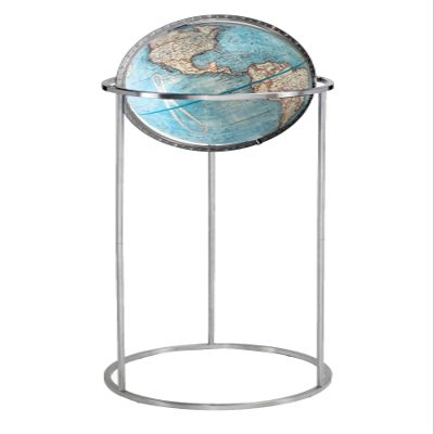 Bergen 12" Diameter, USA Cartography, with Mountain Relief, Blue Ocean Globe Ball and Aluminum Chrome Stand. The Bergen globe features a distinct silver aluminum stand that provides an attractive backdrop for its 12 diameter blue ocean globe. Standi