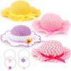 Zhanmai 4 Pcs Tea Party Hats for Girls Sun Dress up Straw Hats for Kids Toddlers with 4 Pcs Pearl Bracelets for Children Costume Birthday Party Supplies Beach Travel Gifts view 1