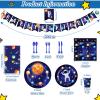 Outer Space Birthday Party Supplies Serve 24 Space Party Tableware Set, Happy Birthday Banner Solar System Tablecloth Paper Plates Cups Napkins Knives Forks Spoons for Solar Theme Activities Decor view 2