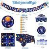 Outer Space Birthday Party Supplies Serve 24 Space Party Tableware Set, Happy Birthday Banner Solar System Tablecloth Paper Plates Cups Napkins Knives Forks Spoons for Solar Theme Activities Decor view 3