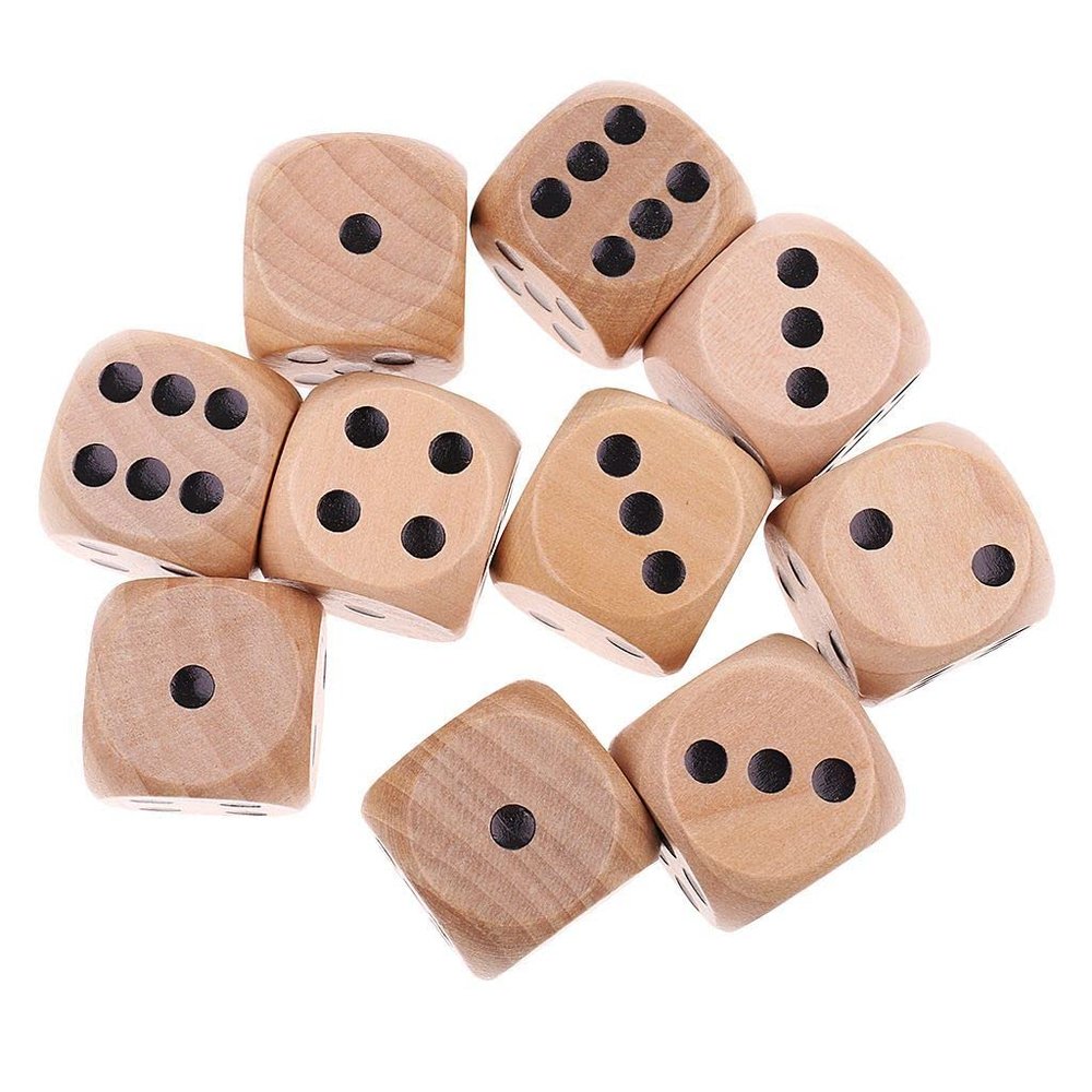 10PCS 20mm Wooden Dice Point D6 Cubes Dices Wooden Crafts Game Toys Round Corner Desktop Game Dice