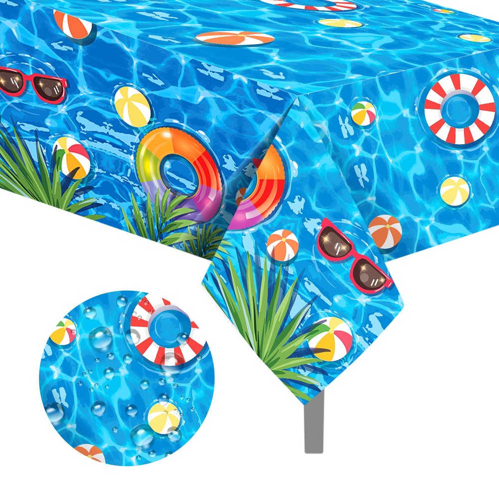 2 Pieces Pool Party Tablecloth Plastic Summer Table Cover Disposable Hawaiian Tablecloth for Beach Summer Birthday Swimming Pool Party Dining Table Decor