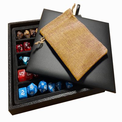 N'icePackaging - Deluxe Black Padded Gaming Dice Tray with Brown-Burlap Travel Dice Pouch - for RPGs/Tabletop/D&D 5e / Dice Rolling - Lightweight - Dungeons and Dragons Compatable
