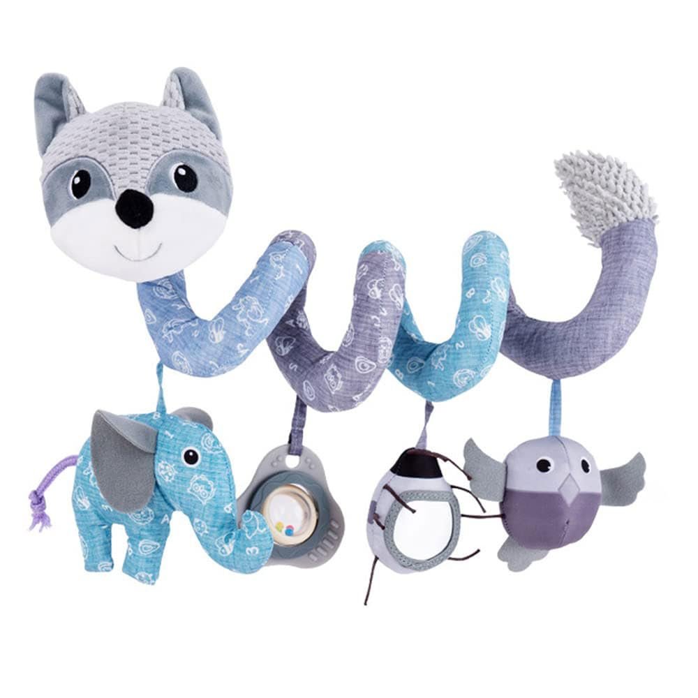 Jollybaby Crib Stroller Car Seat Toys for Baby 0-3-6-9-12 Months, Tummy Time Hanging Sensory Toys for Newborn with Music Box and Teether, Spiral Carseat Toy for Infant Boys Girls Gifts (12-Grey Fox)