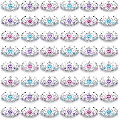 48 Pieces Tiara Crown Set Dress up Princess Crown Girls Rhinestone Tiaras for Little Girls Plastic Crown Princess Toddler Costume Birthday Party Accessories Play Favors, 3 Colors