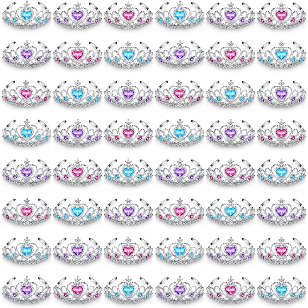 48 Pieces Tiara Crown Set Dress up Princess Crown Girls Rhinestone Tiaras for Little Girls Plastic Crown Princess Toddler Costume Birthday Party Accessories Play Favors, 3 Colors