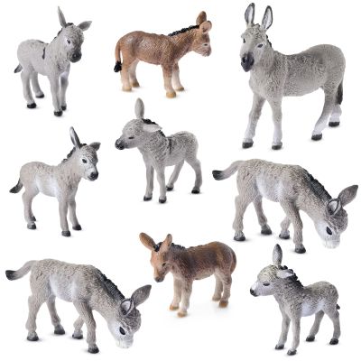 Deekin 9 Pcs Donkey Figurine Miniature Toy Donkey Small Plastic Animal Figurine Party Favors Realistic Farm Toys Simulated Model Little Preschool Figure Cake Topper for Collection Birthday Gifts