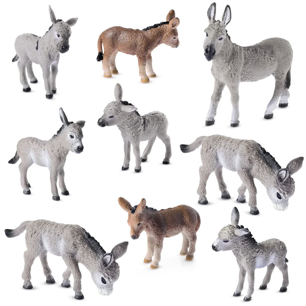 Deekin 9 Pcs Donkey Figurine Miniature Toy Donkey Small Plastic Animal Figurine Party Favors Realistic Farm Toys Simulated Model Little Preschool Figure Cake Topper for Collection Birthday Gifts