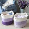 Sea Team Oval Large Cotton Rope Woven Storage Basket with Handles, Diaper Caddy, Baby Shower Basket, Nursery Nappies, Clothes Toys Organizer for Kid's Room, 16 x 13 inches, White & Lavender view 2