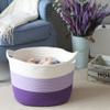 Sea Team Oval Large Cotton Rope Woven Storage Basket with Handles, Diaper Caddy, Baby Shower Basket, Nursery Nappies, Clothes Toys Organizer for Kid's Room, 16 x 13 inches, White & Lavender view 3