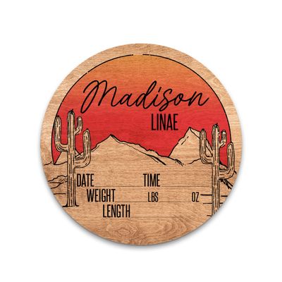 Birth Stat Sign Personalized for Newborn Baby, Red Western Sunset Design, Crib & Nursery Decor, Photography Prop, Baby Shower Gifts, Gender Reveal, Pregnancy Announcement, Hickory Hollow Designs