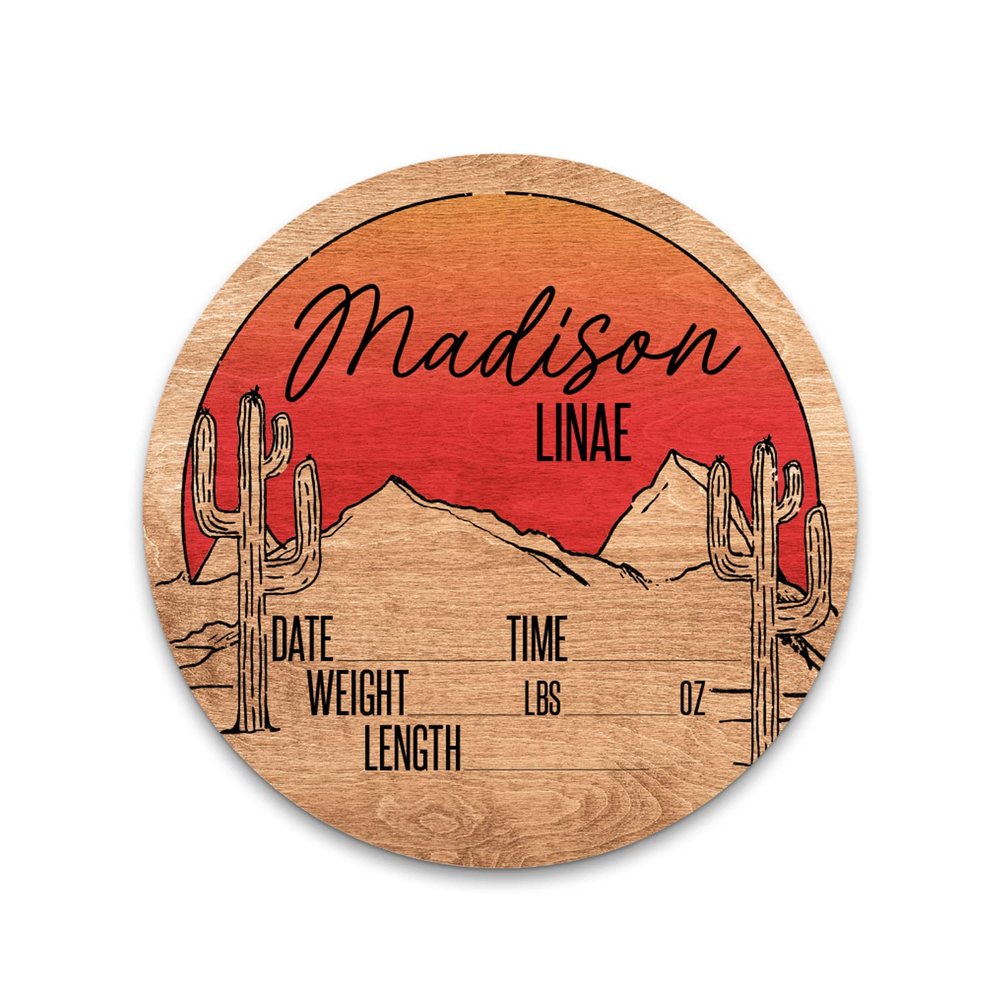 Birth Stat Sign Personalized for Newborn Baby, Red Western Sunset Design, Crib & Nursery Decor, Photography Prop, Baby Shower Gifts, Gender Reveal, Pregnancy Announcement, Hickory Hollow Designs