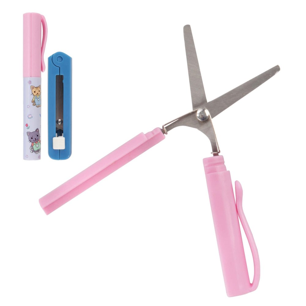 JubileeYarn Compact Safety Scissors Set - Pen and Push Portable Scissors - Dark Blue