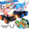 kkmon 2 Pack Exploding Monster Truck Toy with Interchangeable Dinosaur & Shark Bodies, Friction-Powered Light-Up Cars with Sounds, Birthday Gift for Boys Ages 4-7, Easter Basket Stuffer, Kids Car Toys view 1