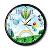 Timethink Hot Air Balloon Printed Metal Frame Wall Clock for Kids Room Nursery, Rainbow Blue Sky Black Aluminum Frame Clock with Silent Non-Ticking Battery Operated for Bedroom Living Room view 1