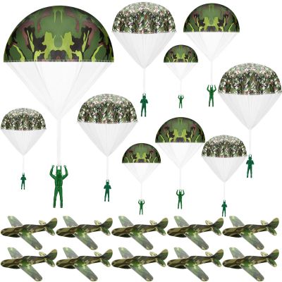 Jerify 20 Pcs Parachute Toys and Camouflage Foam Airplanes Set, Parachute Army Men Toys for Kids Army Hand Throwing and Foam Glider for Boys Gifts Outdoor Party Favors (Camouflage)