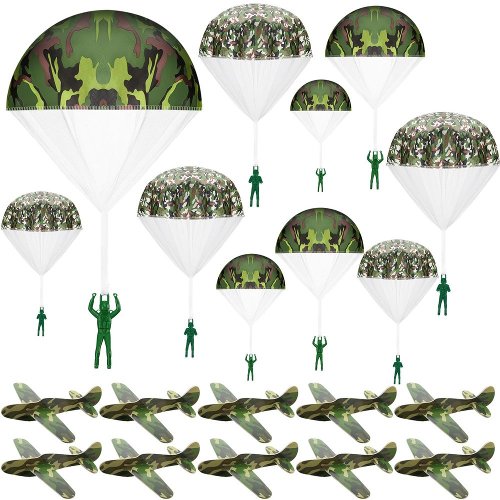 Jerify 20 Pcs Parachute Toys and Camouflage Foam Airplanes Set, Parachute Army Men Toys for Kids Army Hand Throwing and Foam Glider for Boys Gifts Outdoor Party Favors (Camouflage)