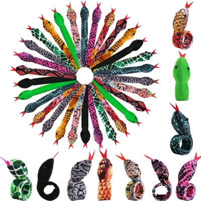 Lewtemi 30 Pcs Snake Slap Bracelet Stuffed Reptile Animal Snap Bracelets Bulk Gift for Boys Girls Birthday Party Favors Halloween