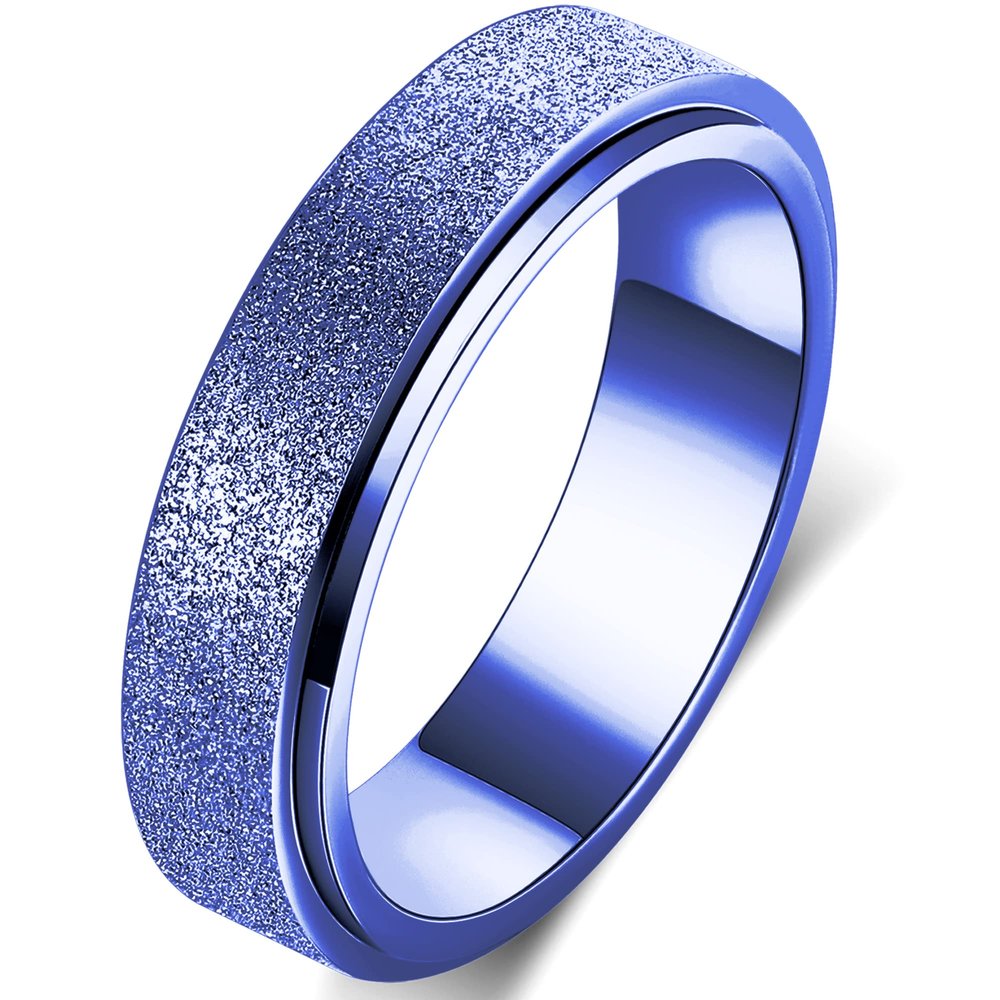 OreilleStar Titanium Stainless Steel Anxiety Fidget Spinner Ring for Women Men Fidget Toys Adults Size 9 Spinning Ring for Width 6MM Blue