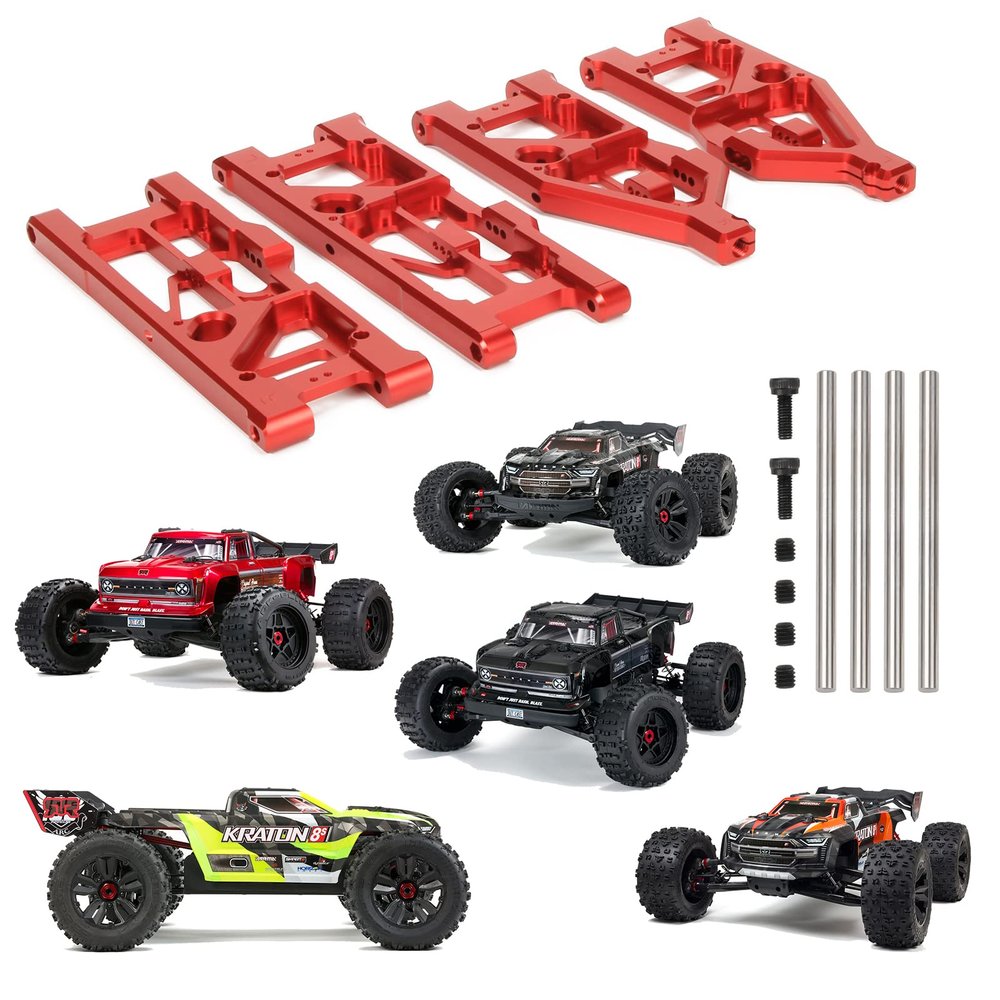 RCAWD Suspension Arms for 1/5 ARRMA Kraton 8S & Roller, Outcast 8S & Roller Upgrades Parts,Front & Rear Lower A-Arms Hop Ups for #ARA330589#ARA330590 Red