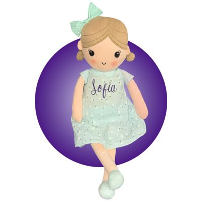 Kikilishop Personalized 14" Doll for Little Girls - Mint Blue Dress - Soft Body Rag Doll - Gift for Little Girl - Gift Wrapped - Safe for All Ages - Plush with Name On It - Gifts for Toddlers