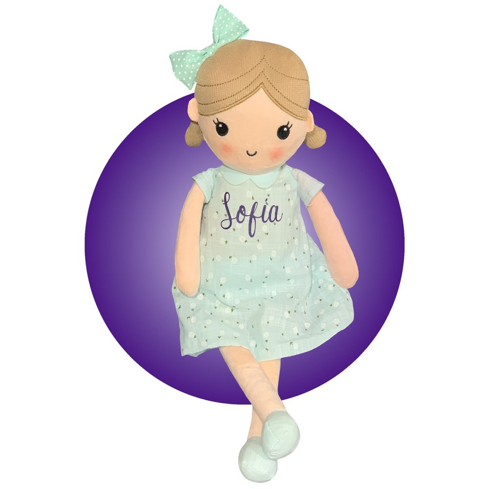 Kikilishop Personalized 14" Doll for Little Girls - Mint Blue Dress - Soft Body Rag Doll - Gift for Little Girl - Gift Wrapped - Safe for All Ages - Plush with Name On It - Gifts for Toddlers