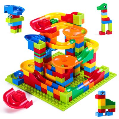 168 Pcs Mini Marble Run Building Blocks Classic Blocks STEM Toy Bricks Set Kids, Assemble Different Building Block Models for 3+ Boys Girls Toddlers