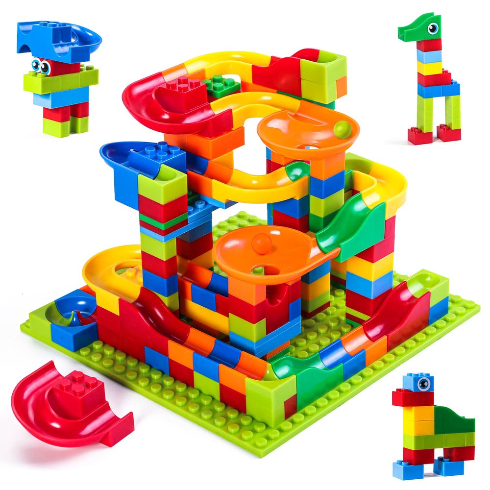 168 Pcs Mini Marble Run Building Blocks Classic Blocks STEM Toy Bricks Set Kids, Assemble Different Building Block Models for 3+ Boys Girls Toddlers