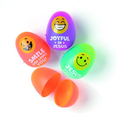 Fun Express Religious Smile Face Plastic Easter Eggs - Theme Party Favor Decoration - Perfect for Easter Egg Hunt - Easter Eggs Birthday Party Favors - Classroom Prize Supplies Toy