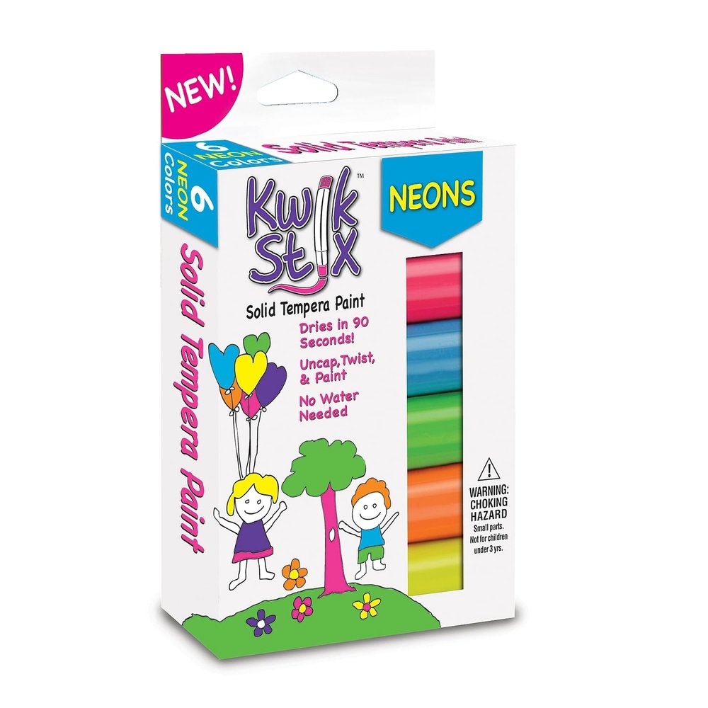 The Pencil GripKwik Stix Solid Tempera Paint Stick, 6 Assorted Neon Colors Per Pack, 6 Packs (TPG610-6)