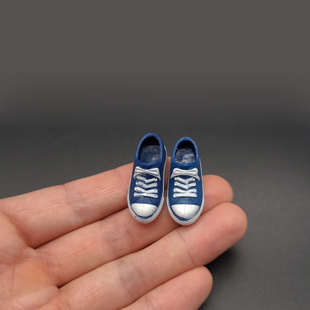 1/12 Scale SHF Low-top Canvas Shoes Hollow for 6" Male Action Figure Body (Dark Blue+White)
