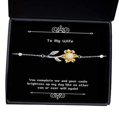 Joke Wife, You Complete me and Your Smile brightens up My Day Like no Other can or Ever Will!, Christmas Sunflower Bracelet for Wife